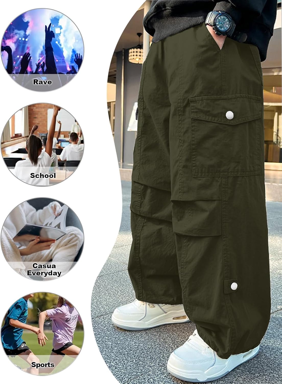 SANGTREE Boy's Drawstring Waist Pleated Front Baggy Cargo Pants, 4-14 Years - Image 4