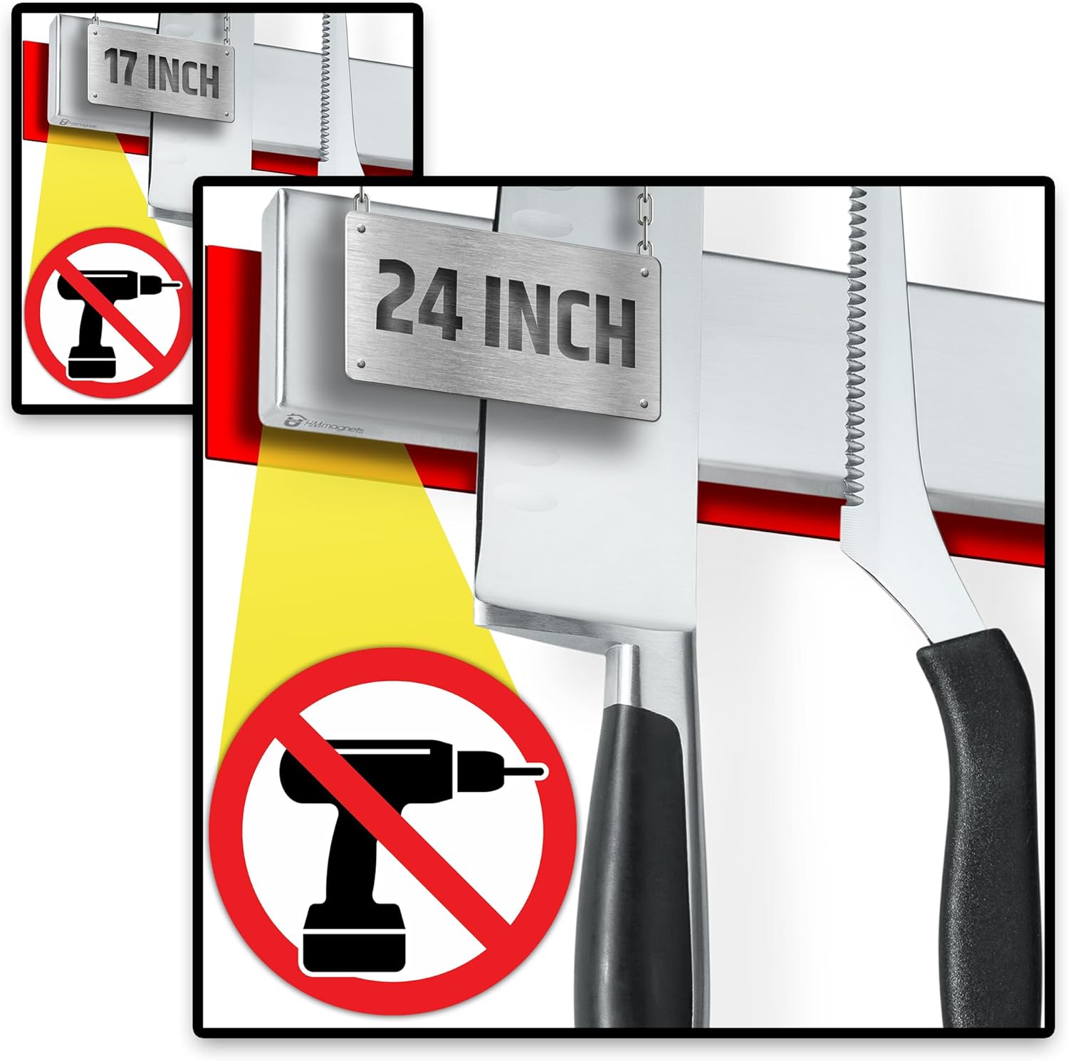 17" + 24" Magnetic Knife Holders for Wall (No Drill) | Bundle