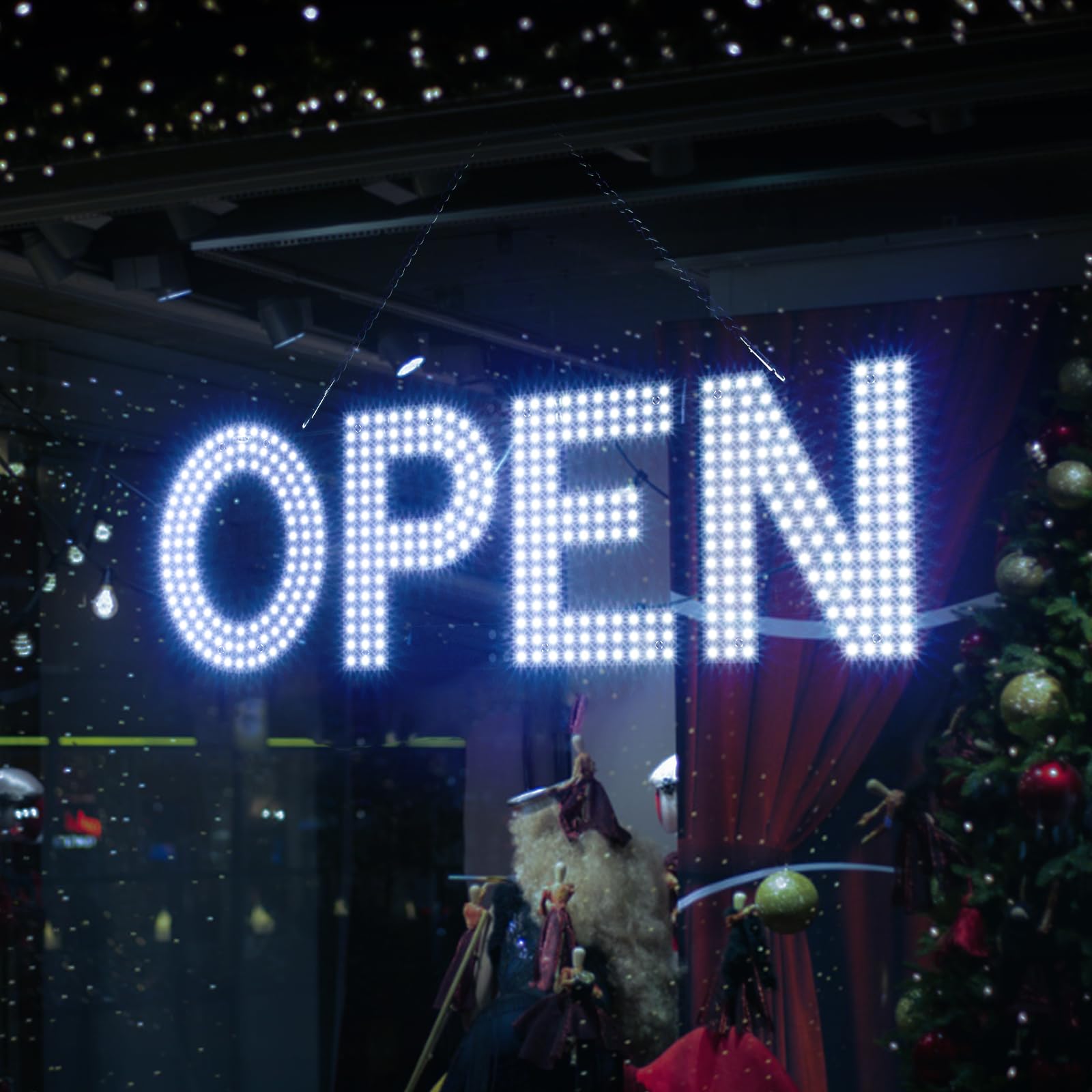 LED Open Sign for Business 22"Lx7"H with 10 Dimming Levels, 3 Modes &amp; Adjustable Chain - Ultra Bright Storefront Signs for Window Glass Door Shop Retail Restaurant Salon (Cold White)