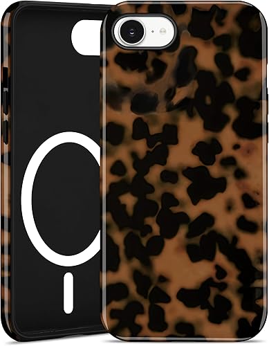 Jusy Compatible with MagSafe Brown Tortoise Shell Print Phone Case for iPhone 7/8/SE, Amber Trendy Luxury Magnetic Soft TPU and Hard PC Protective