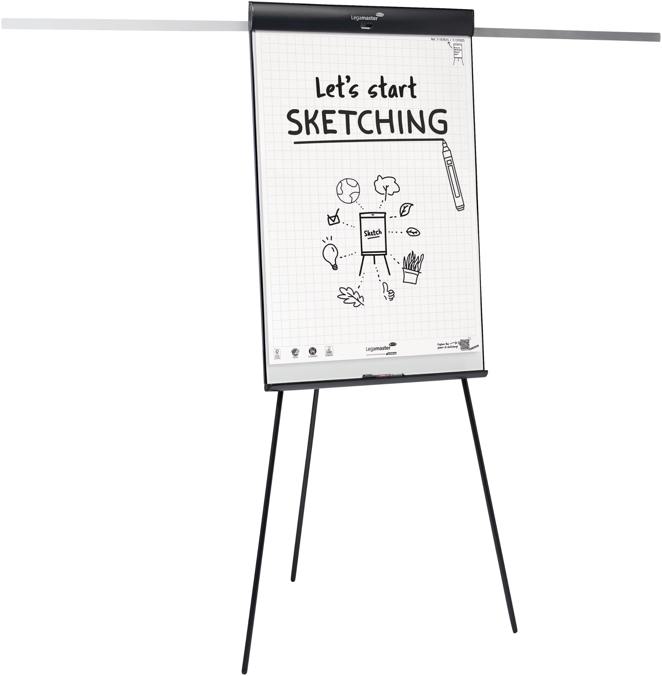 Legamaster SKETCH PRO Flipchart-Stativ, magnetisch, höhenverstellbar, mit Seitenarmen und Zubehör