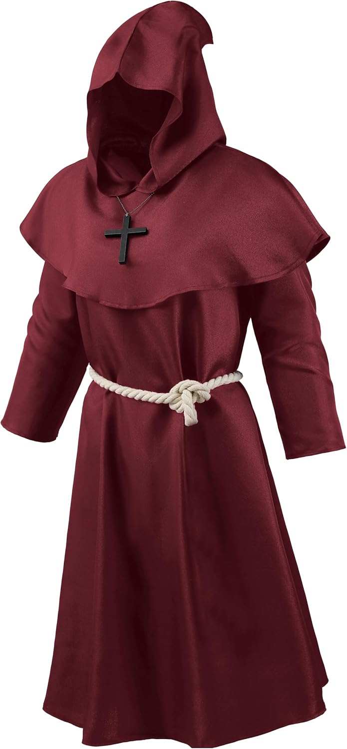 Kids Medieval Friar Monk Hooded Robe Renaissance Priest Hooded Robe Cloak Halloween Cosplay Costume - Image 2