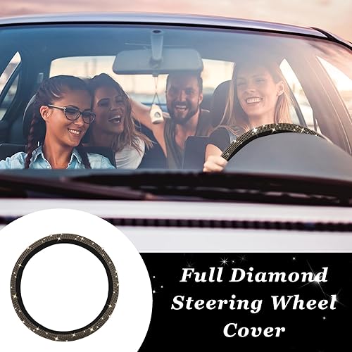 Miniatura 4 de Dickno Funda brillante para volante, protector de volante de automóvil con diamantes de cristal de 15 pulgadas para mujeres y niñas, accesorios de