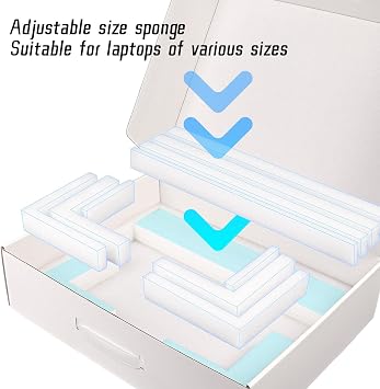 Laptop Shipping Box with Adjustable Foam, Cardboard Computer Container for Shipping, Fit Up to 17 In, Secure Notebook Laptop Box with Handle