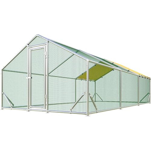 Quictent Premium Large Metal Chicken Coop Run Upgraded with Reinforced Hardware Cloth & 1.26" Galvanized Metal Tube, Walk-in Poultry Cage for Outdoor Yard Farm, Waterproof Cover, 19.7x9.8x6.6FT