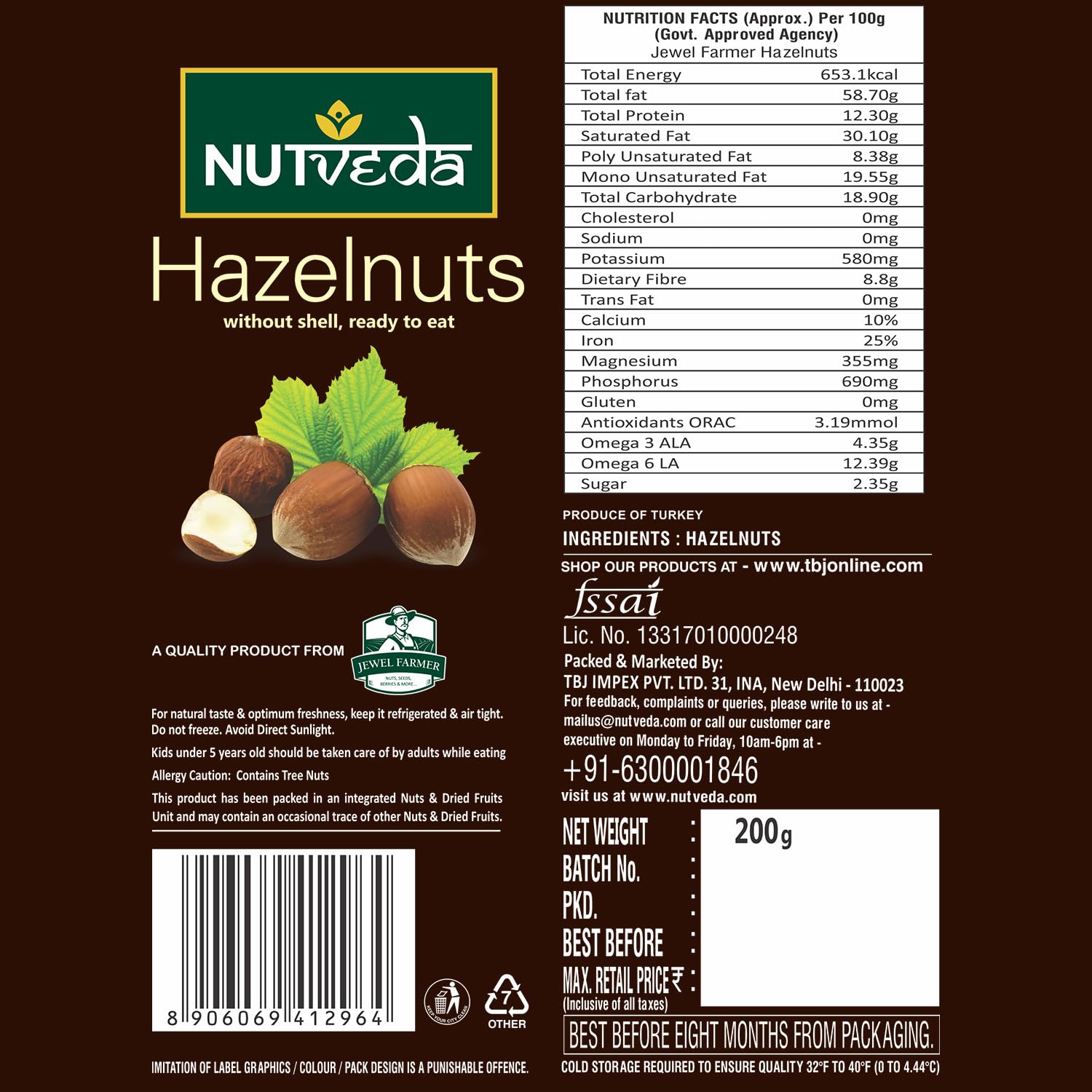 NUTVEDA Premium Turkish Hazelnut 200g Dry Fruit Nuts Without Shell Ready to Eat Healthy Snacks - Image 3 thumbnail