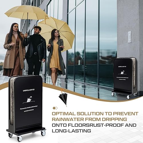 Miniatura 4 de Nuanchu Secador de paraguas húmedo comercial y removedor de agua de lluvia, 34 x 19 x 10 pulgadas, soportes para paraguas, acabado inoxidable W, 4