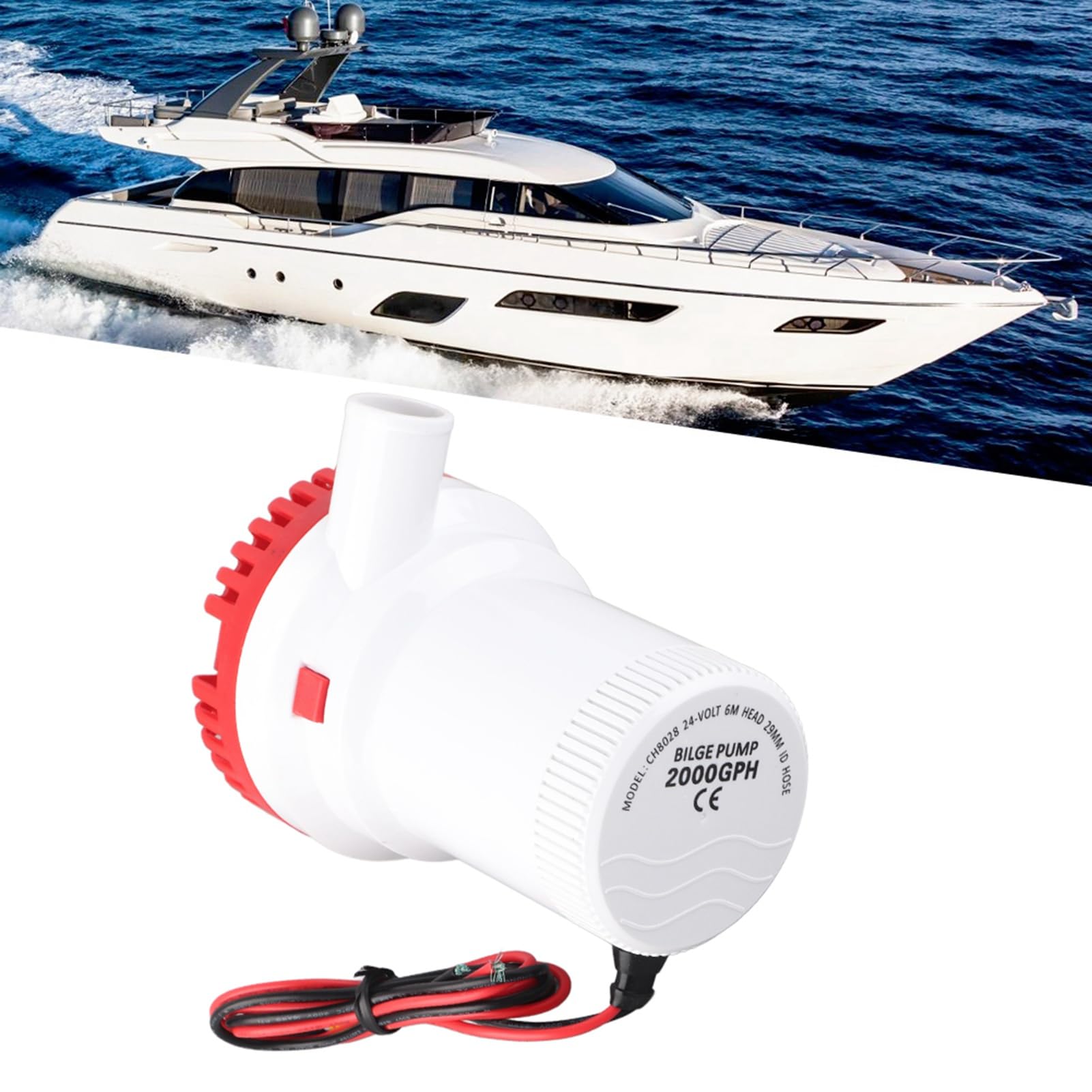 Pompa di Sentina Sommergibile 2000GPH 12V 24V per Barche Pompa Elettrica Resistente per Scafi Stagni e Piscine Flusso 7550L H con Protezione Antiaria e Basso Consumo Ideale per Rimozione Acqua