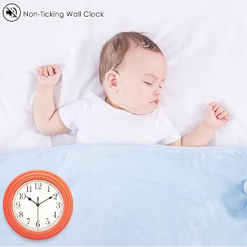 Topkey Silent Wall Clock Kitchen 9 Inch Retro Non-ticking Decorative Bedroom Office Wall Clock - Tangerine Red