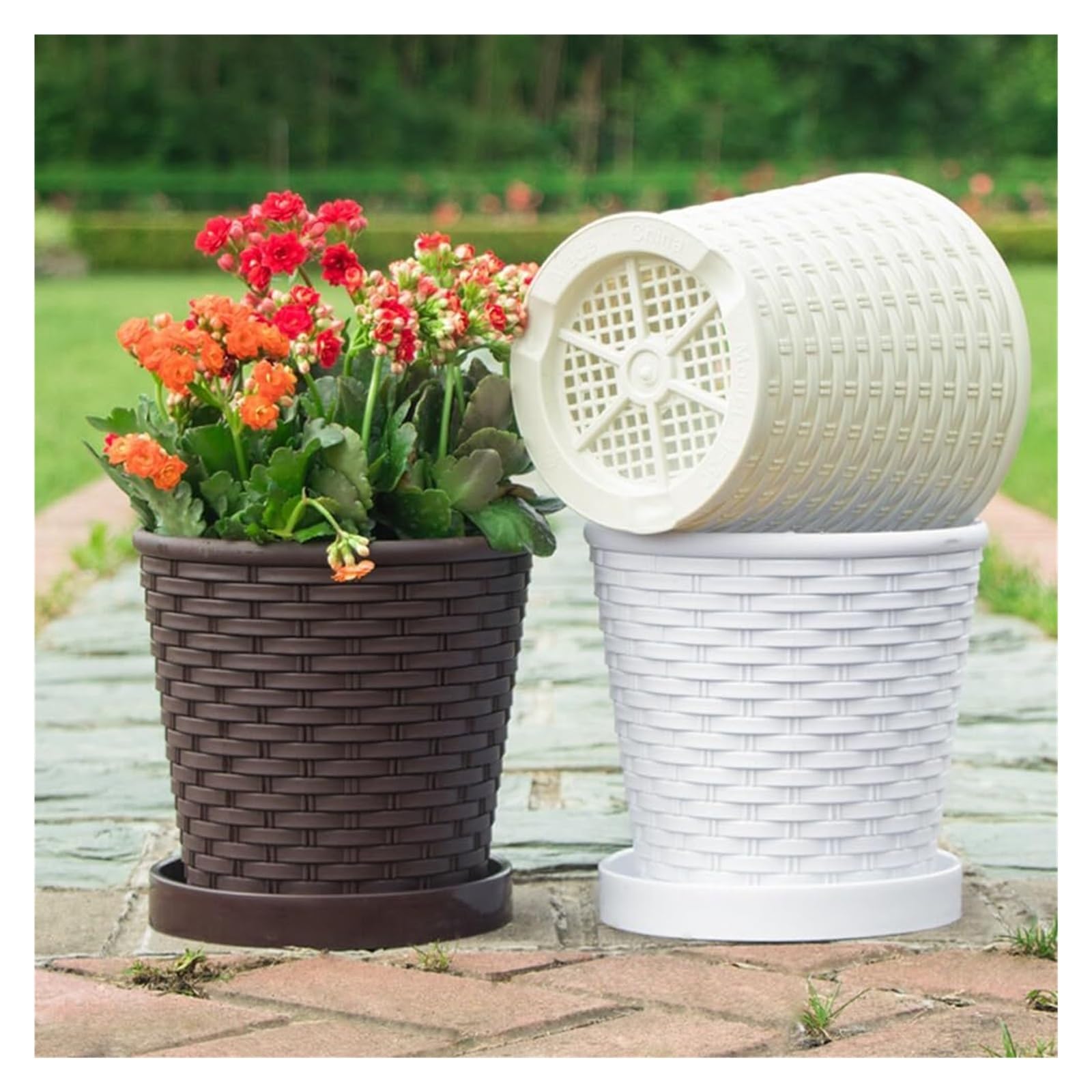 Vasi per piante Vaso da fiori in plastica in resina ispessita con fioriera intrecciata in bambù imitazione 4 pezzi Decorazioni primaverili