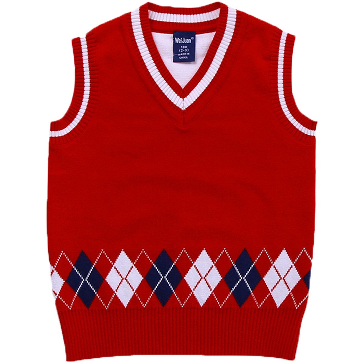 JELEUON Kids Toddler Little Boys Uniform Cable V-Neck Argyle Thicken Knit Sweater Vest Pullover 3T Red