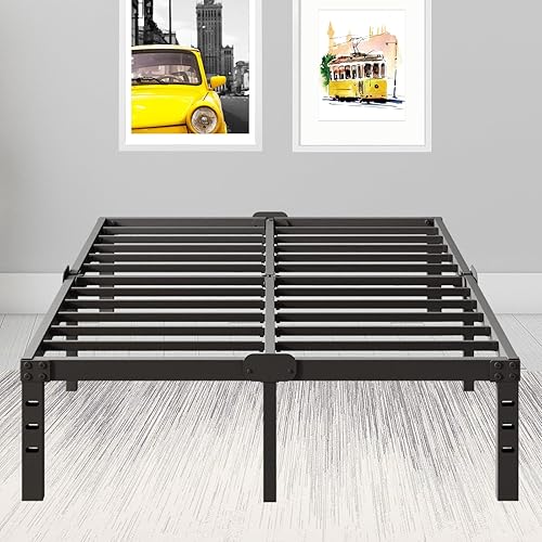 16 Inch Full Size Bed Frame 3000 lbs Heavy Duty Metal Platform Mattress Foundation No Spring Needed Full Size Bed Frames Easy Assembly, Black