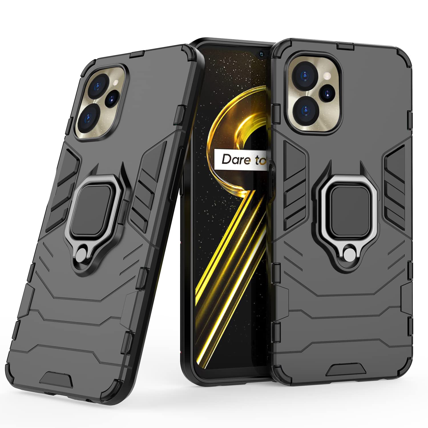 CEDO Rugged Realme 9i (5G) Defender Case | Rotating Ring Holder & Kickstand in-Built | Military Grade Armor | Bumper Back Cover (Black) (B0BMQL12Z9) Amazon Price History, Amazon Price Tracker