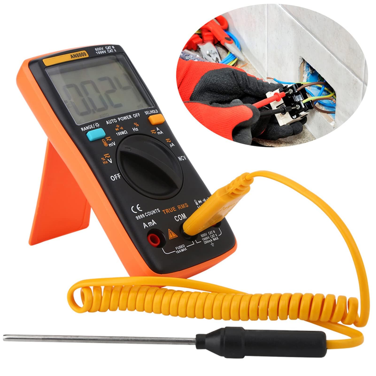 Autoanging Multimeter AN8009 Digital Multimeter mit Testsonden AC/DC Spannung Elektronischer Tester