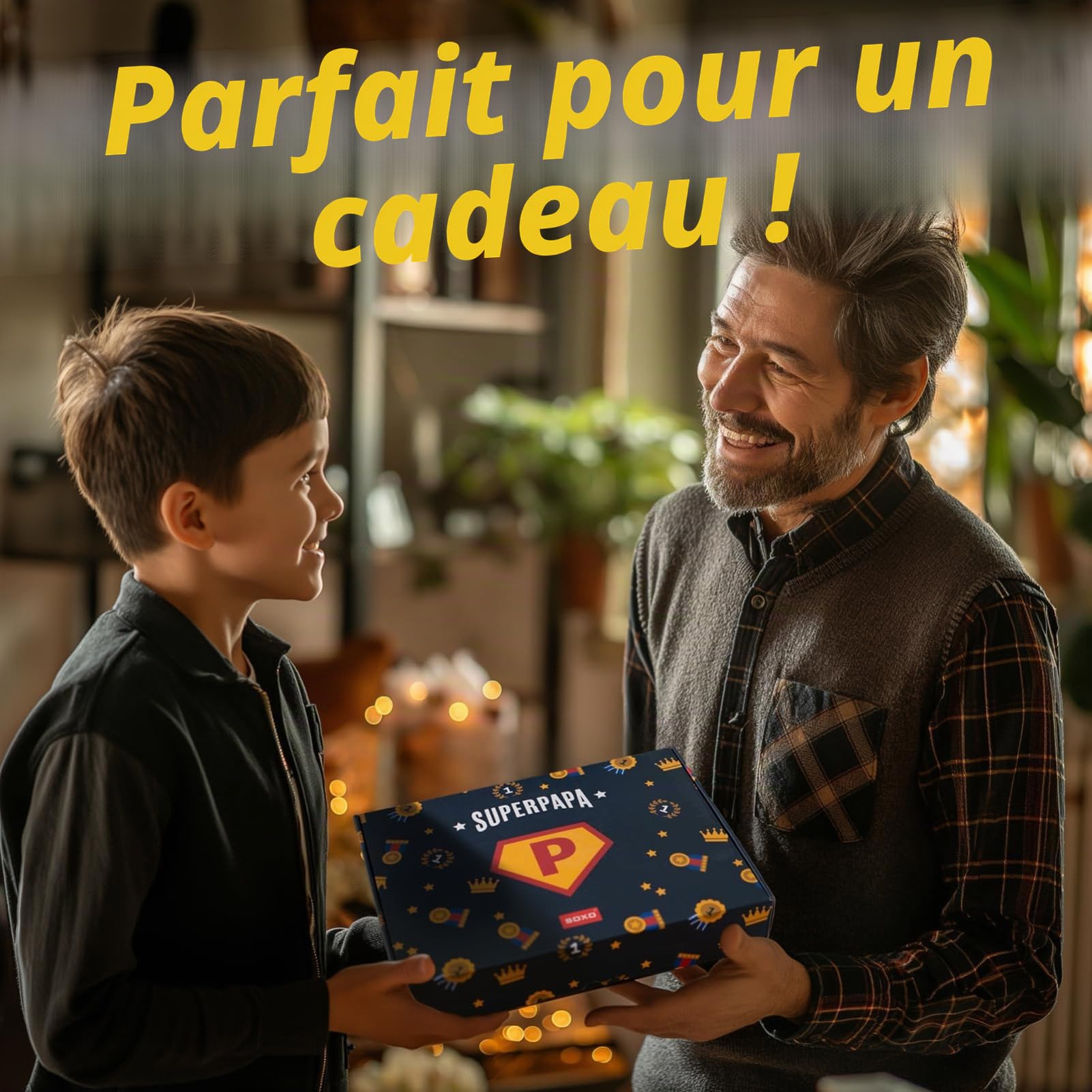 soxo Super Papa Cadeaux Chausson Homme Pantoufles Hommes Fantaisie Chaussons D'intérieur Humour Porte-Clés 3 Tailles