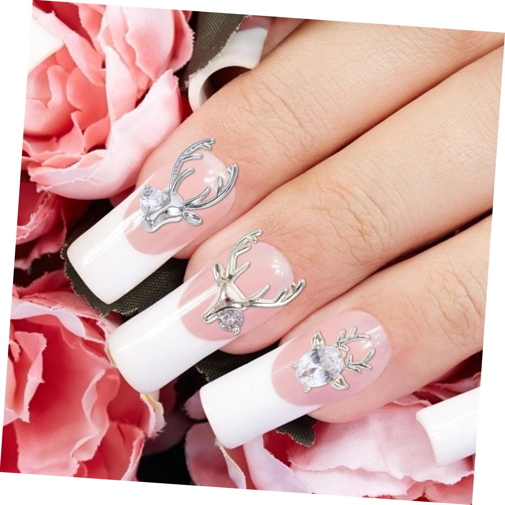 2 Set Accessori Per Unghie Con Design Corno Cervo E Zirconi Charms Per Nail Art Te Per Domestico 16 Pezzi * 2