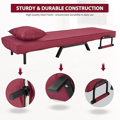 Miniatura 21 de Haddockway Sofá cama para una sola persona, sofá cama convertible tumbona, sillón plegable con almohada y respaldo ajustable de 5 posiciones, cama
