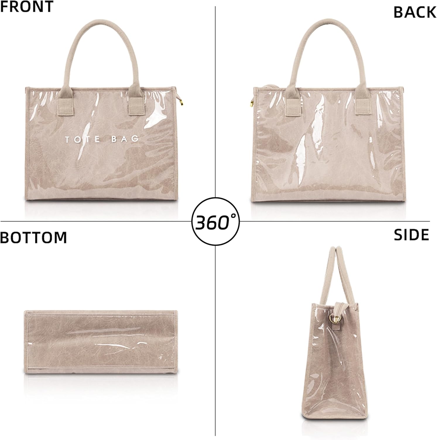 PVC Tote Bag for Women Letters Print Hobo Handbags Kraft Paper Shoulder Bag with Strap for Work Travel - Image 6