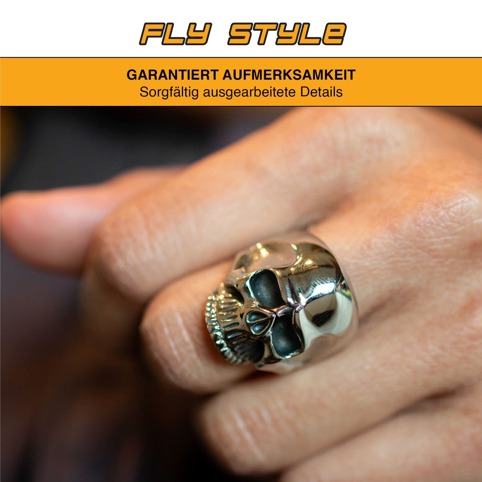 Fly Style Totenkopf Ring aus 316L Edelstahl - Skull Ring - Gothic Schmuck, Totenkopf Schmuck