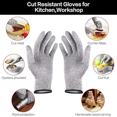 Miniatura 7 de Guantes resistentes a cortes, guantes de seguridad de grado alimenticio, guantes de cocina anti cortes para cortes, guantes de trabajo de corte a