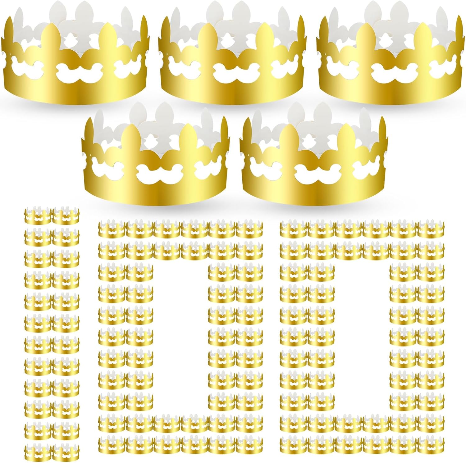 Crtiin 100 Pcs Gold Paper Crowns Birthday Party Bulk for Adults Classroom Students Hat Supplies Favors (Stylish Style)