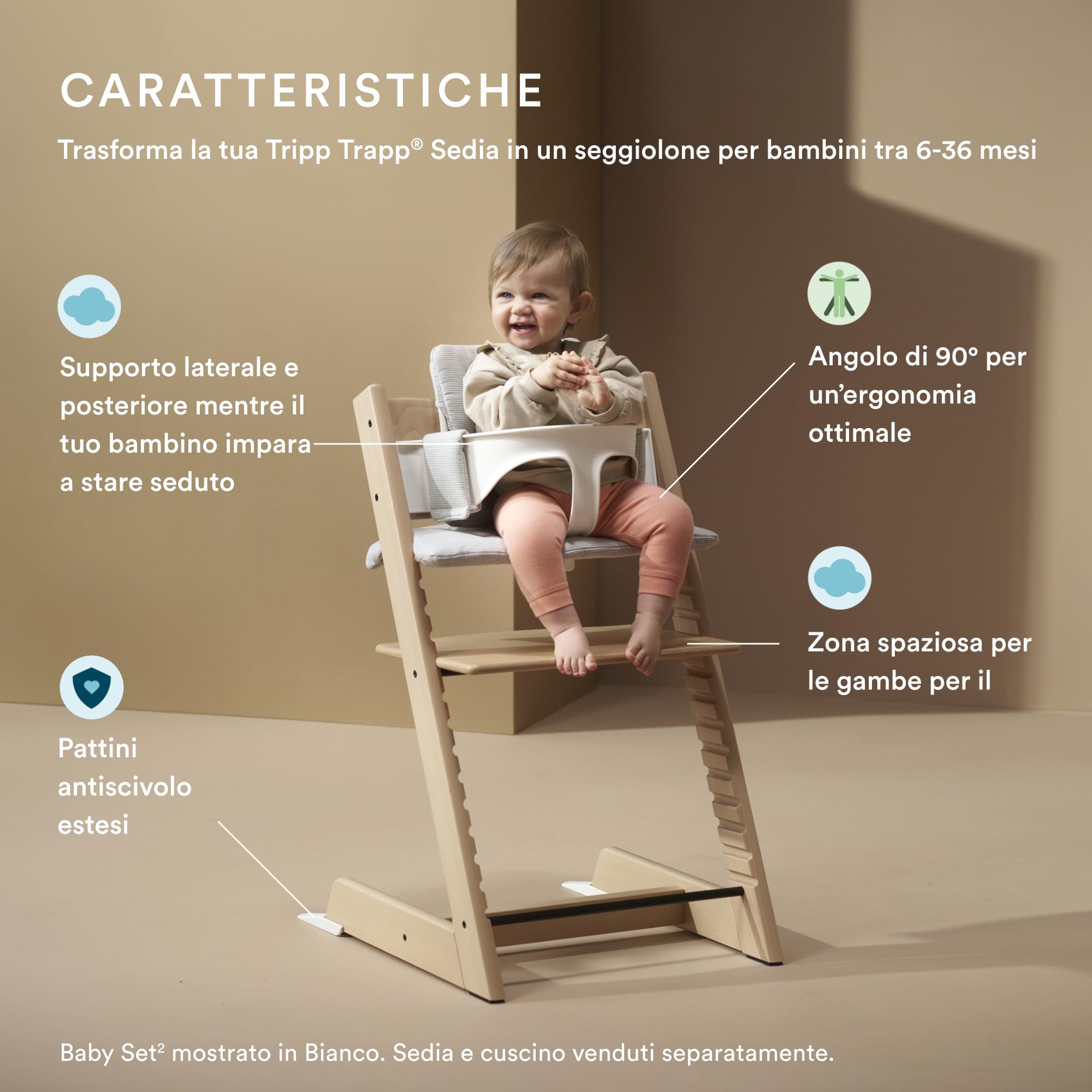 Tripp Trapp Baby Set 2 di Stokke, Vanilla White - Ideale per bambini dai 6 ai 36 mesi - Trasforma le sedie Tripp Trapp prodotte dopo maggio 2003 in un comodo seggiolone