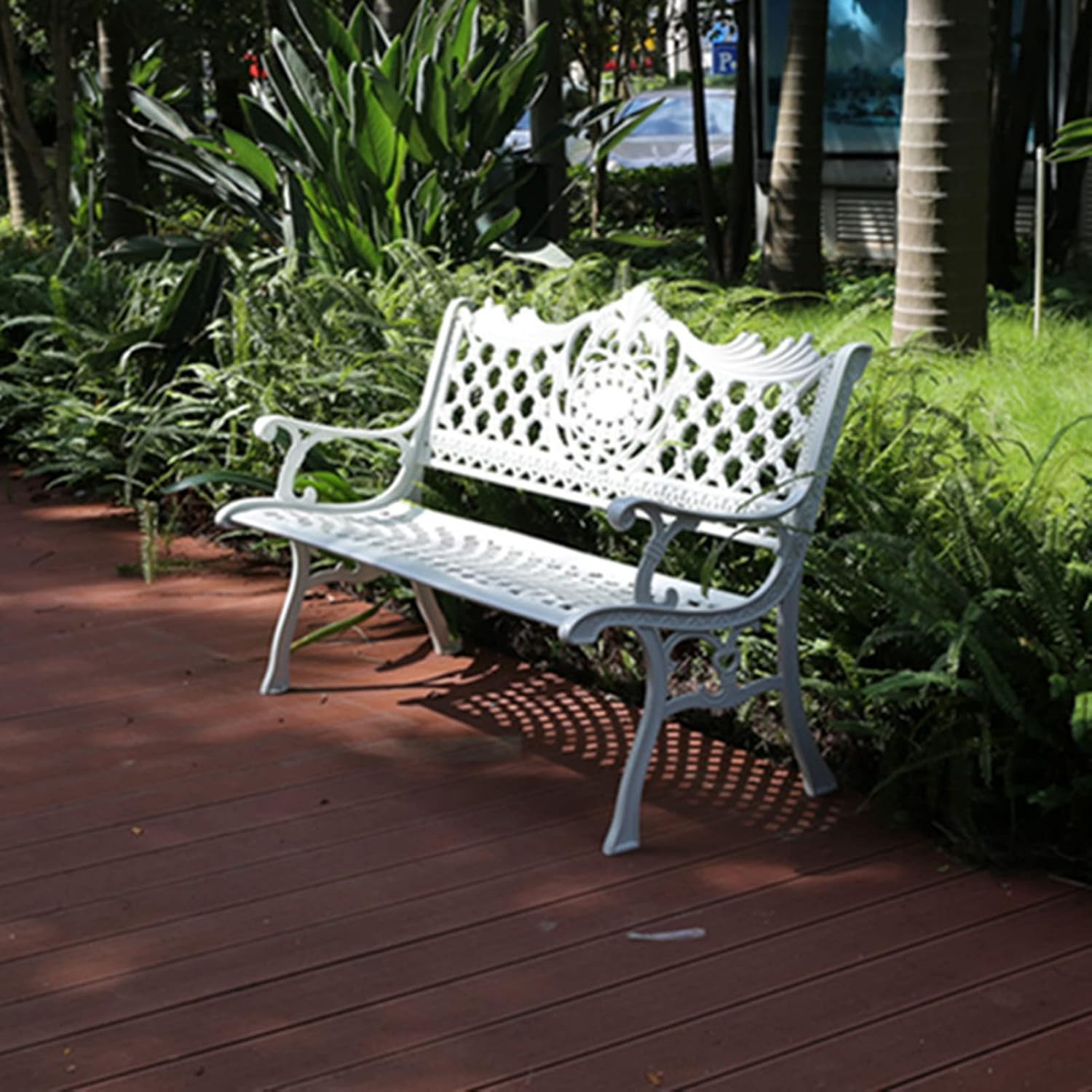 European Classical Cast Aluminum Outdoor Bench for Garden, Villa & Park - Durable Leisure Seating for Porch, Yard, Lawn & Deck (B 130×63×85cm)