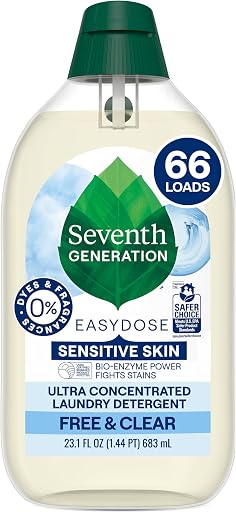 Seventh Generation EasyDose Laundry Detergent, Ultra Concentrated: 66 Loads, Free & Clear Designed for Sensitive Skin, 23.1 Fl Oz