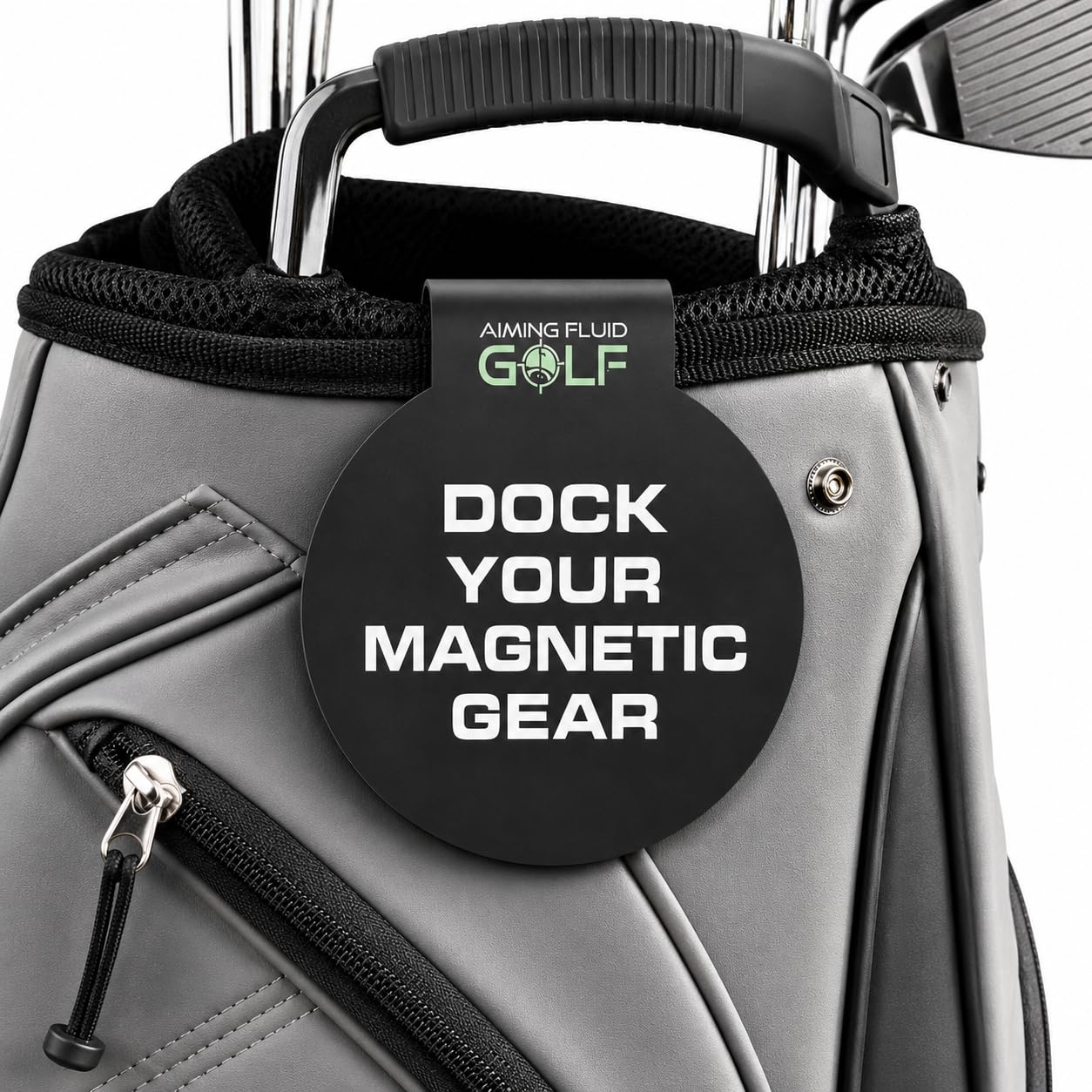 Aiming Fluid Golf Landing Pad - Steel Magnetic Mount for Golf Bag, Towel