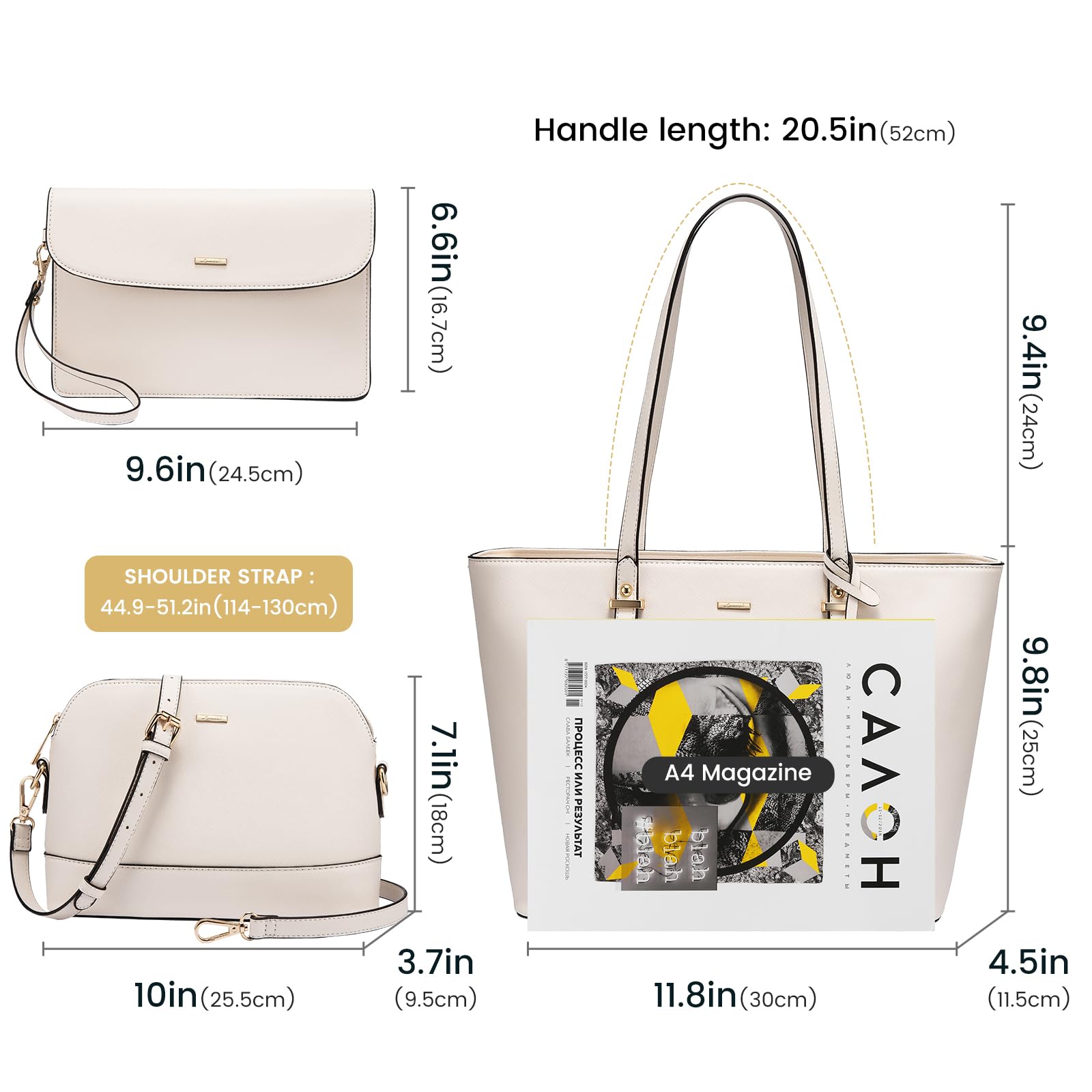 LOVEVOOK Borsa Donna Set Tracolla Spalla Borse a Mano Grande Progettista Medio Grande 3 Pezzi Tote Crossbody Clutch