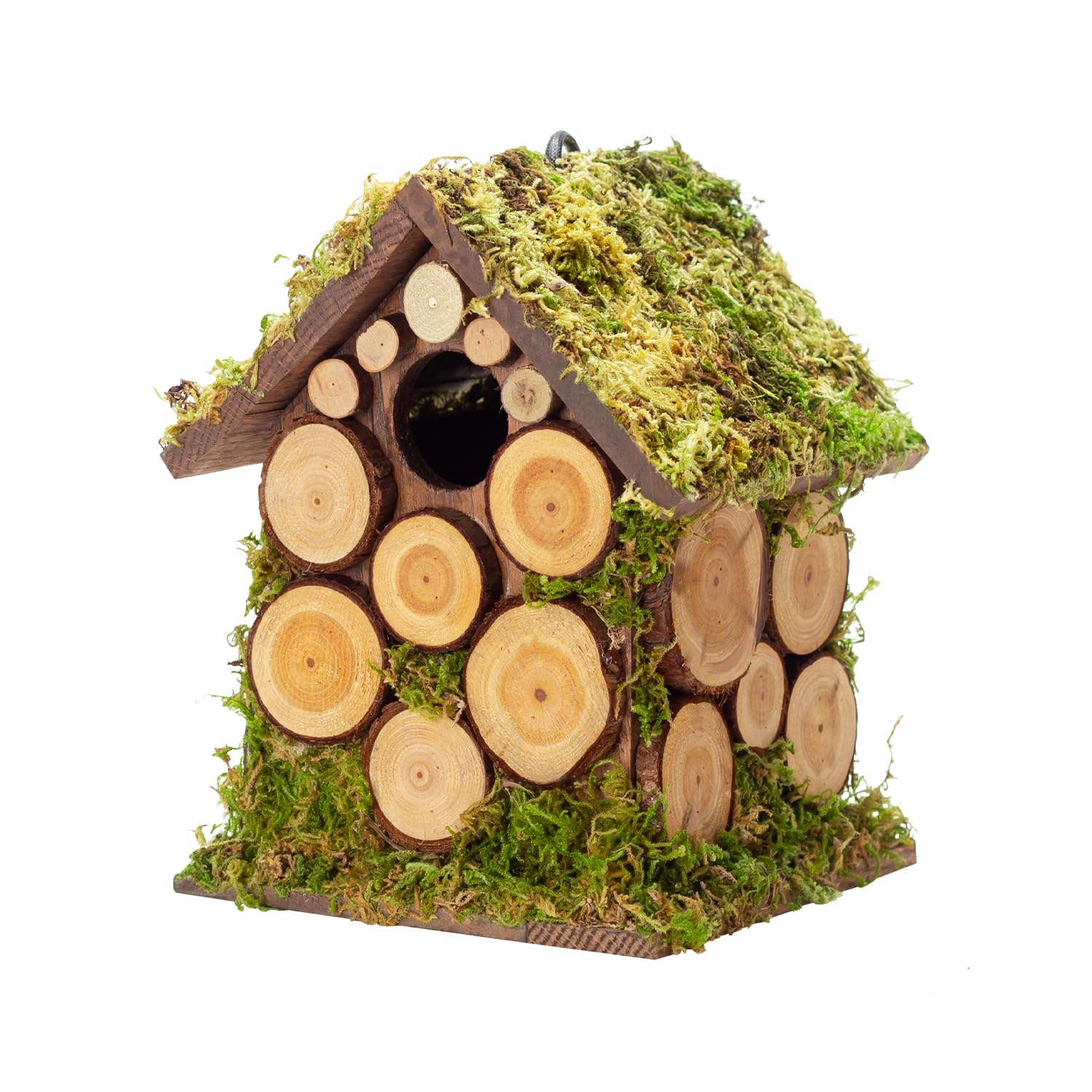 2025 Spring Bluebird House for Outside - Hard Wood Bird HouseNest Box for Outdoor - Moss Bird House with Cedar Rings- Gifts for Nature Lovers - Natural Style Longtime Lasting - 1.5" Entrance