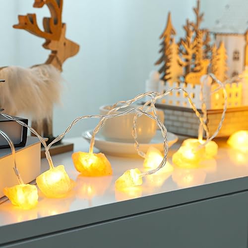 Miniatura 4 de Menge Guirnalda de luces de sal del Himalaya con 2 pilas AA, luz de cristal tallada a mano natural de roca de sal de Acción de Gracias, Navidad,
