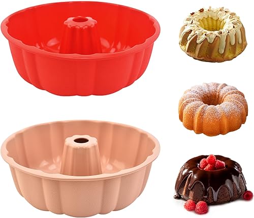 Miniatura 9 de Paquete de 2 moldes de silicona antiadherentes, 10 pulgadas, moldes de silicona para pasteles, molde para hornear para gelatina, gelatina, pastel,