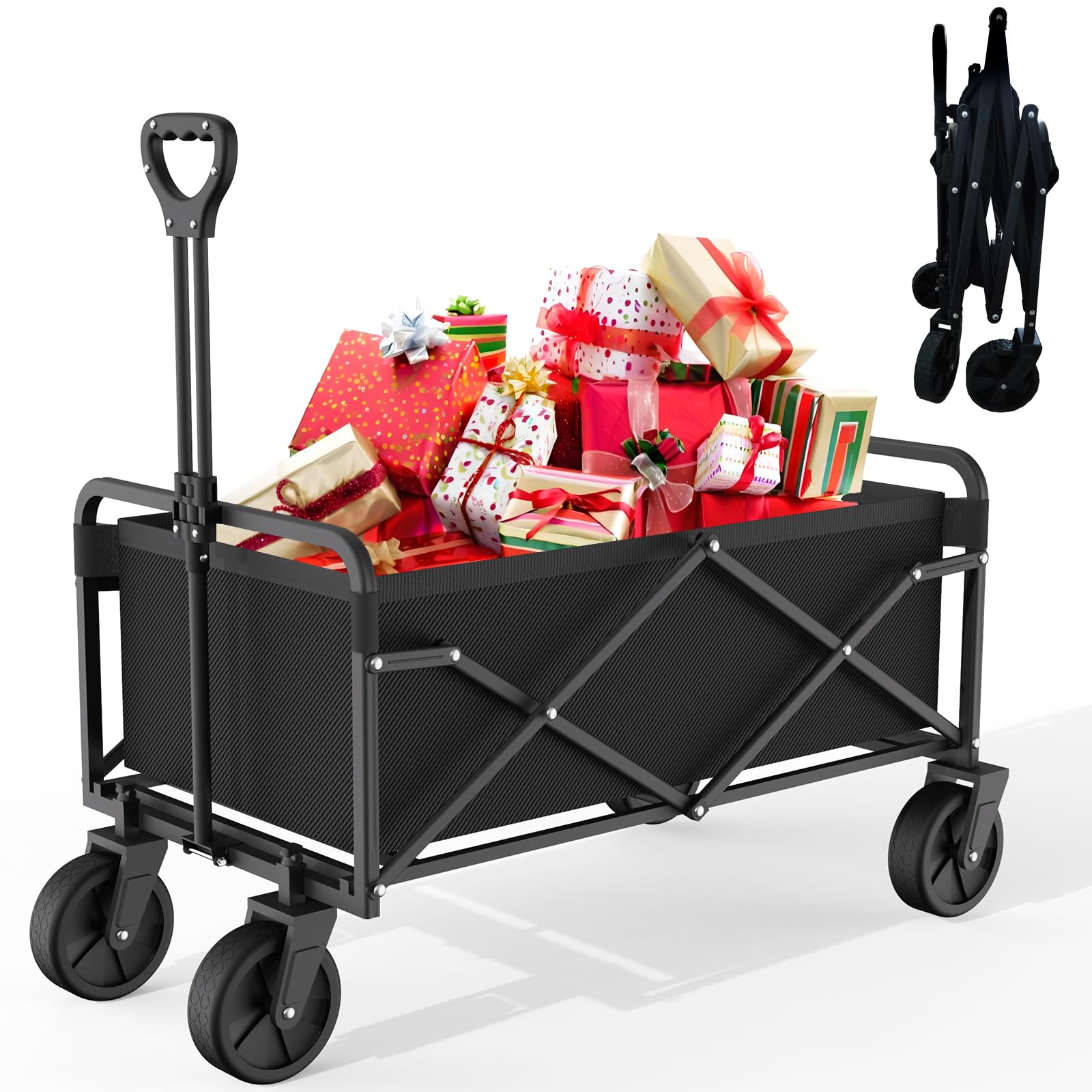 Collapsible Folding Utility Wagons, Foldable with Wheels, Grocery Cart on Wheels, Apartment Trolley Cart for Grocery Shopping Sports Garden Camping