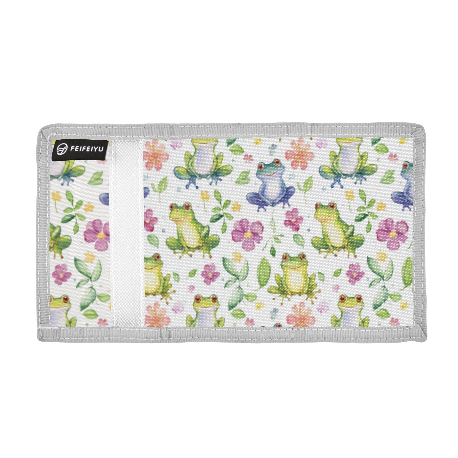 Wusikd Cute Watercolor Frogs Kids Wallet for Boys Girls Flowers Toddler Trifold Wallet Novelty Wallet for Teens Women Men