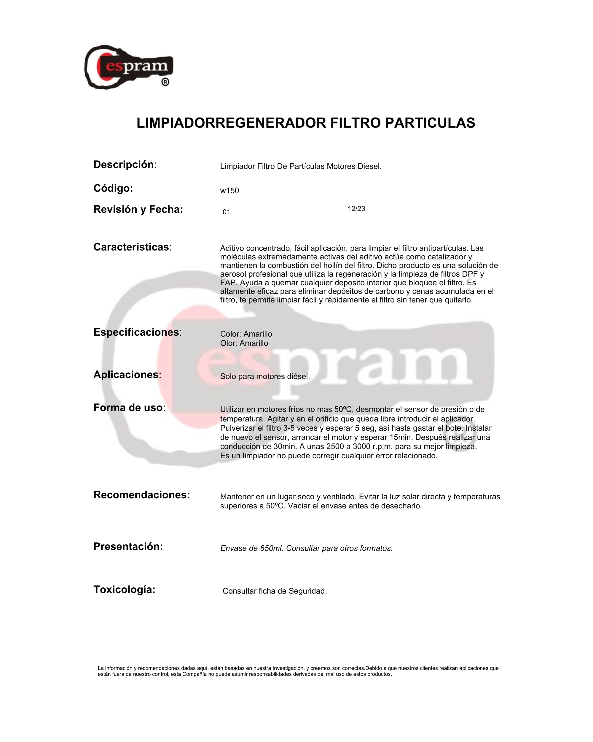 Limpiador/Regenerador de Filtro de partículas Diesel. 650ml. Limpiador DPF/FAP. (1)