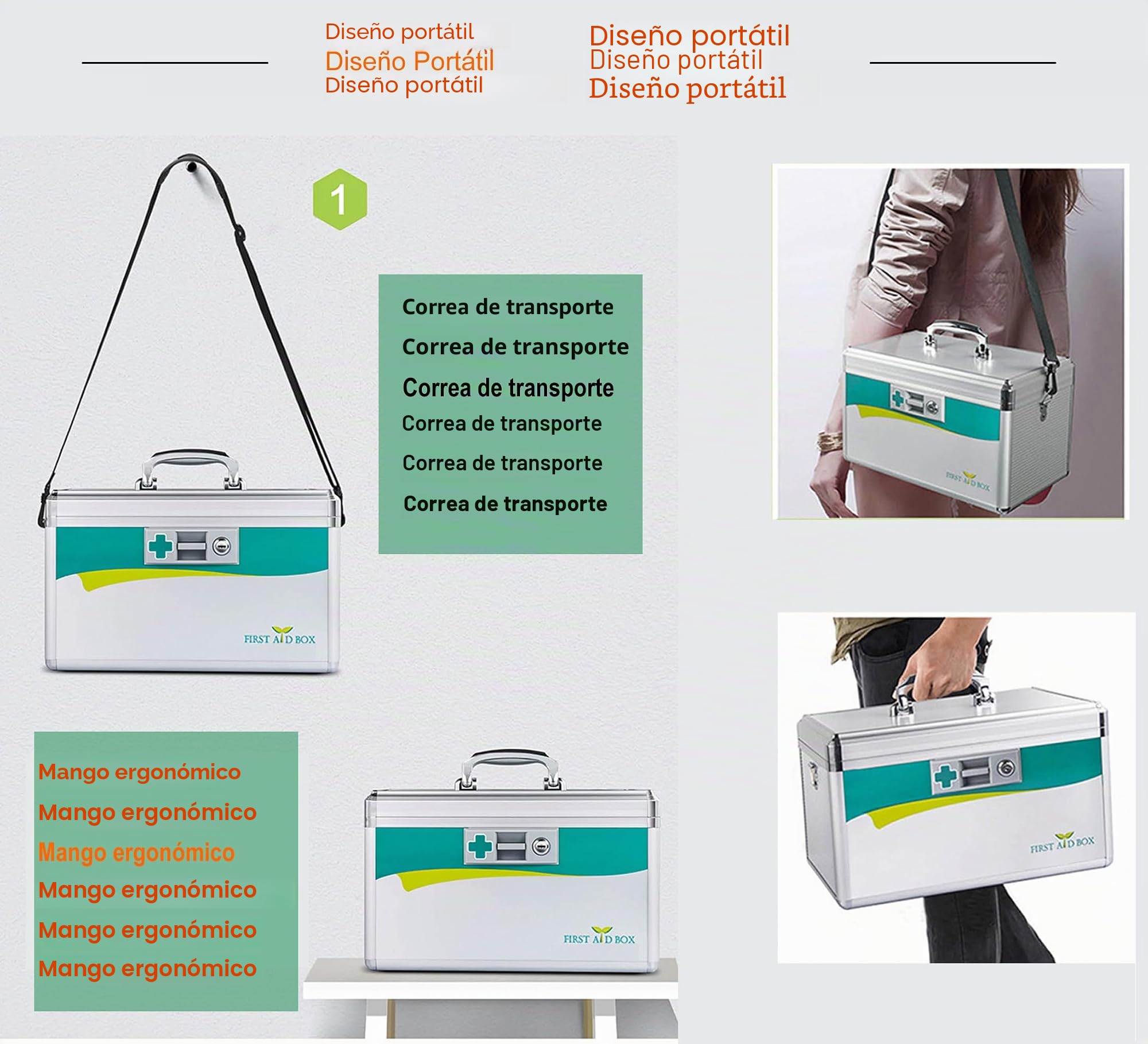 TUKA-i-AKUT 2X 22L Maletín para Medicamentos con Cerradura, Portátil Botiquín de Primeros Auxilios, Almacenamiento Caja Medicinal, Prueba de Niños, Aleación de Aluminio, Asa de Transporte, TKD6400-XL