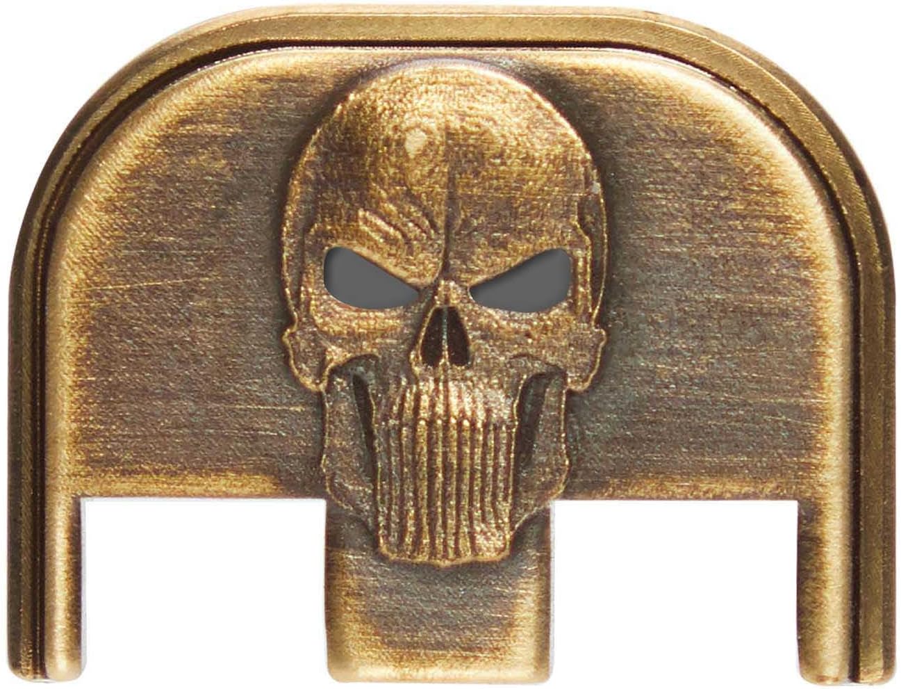 NDZ Performance Brass Slide Cover Back Plate for Glock Gen 1-5 & 43 43X 48 – 3D NDZ Skull Engraved Rear Plate – Custom Eye Color Options – CNC Machined – USA Made