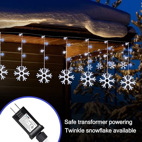 Miniatura 3 de Minetom Luces de carámbano de copo de nieve de Navidad para exteriores, 7 pies, 7 gotas, 70 luces LED de copo de nieve, conectables para interiores