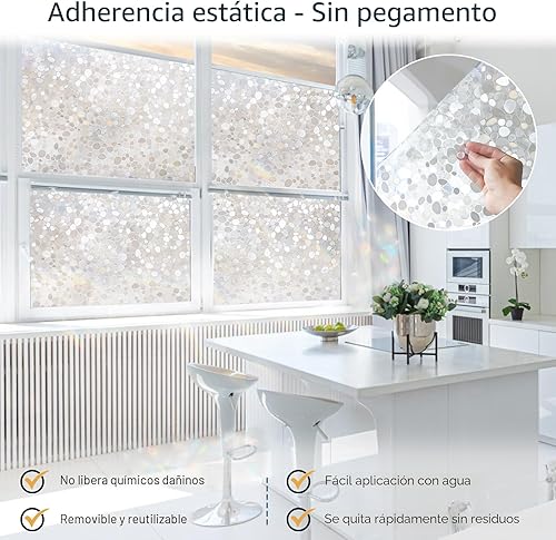 Miniatura 5 de Rabbitgoo, película para ventana decorativa, privacidad. Película estática que se pega al vidrio, película de vidrio, piedritas 3D para el hogar