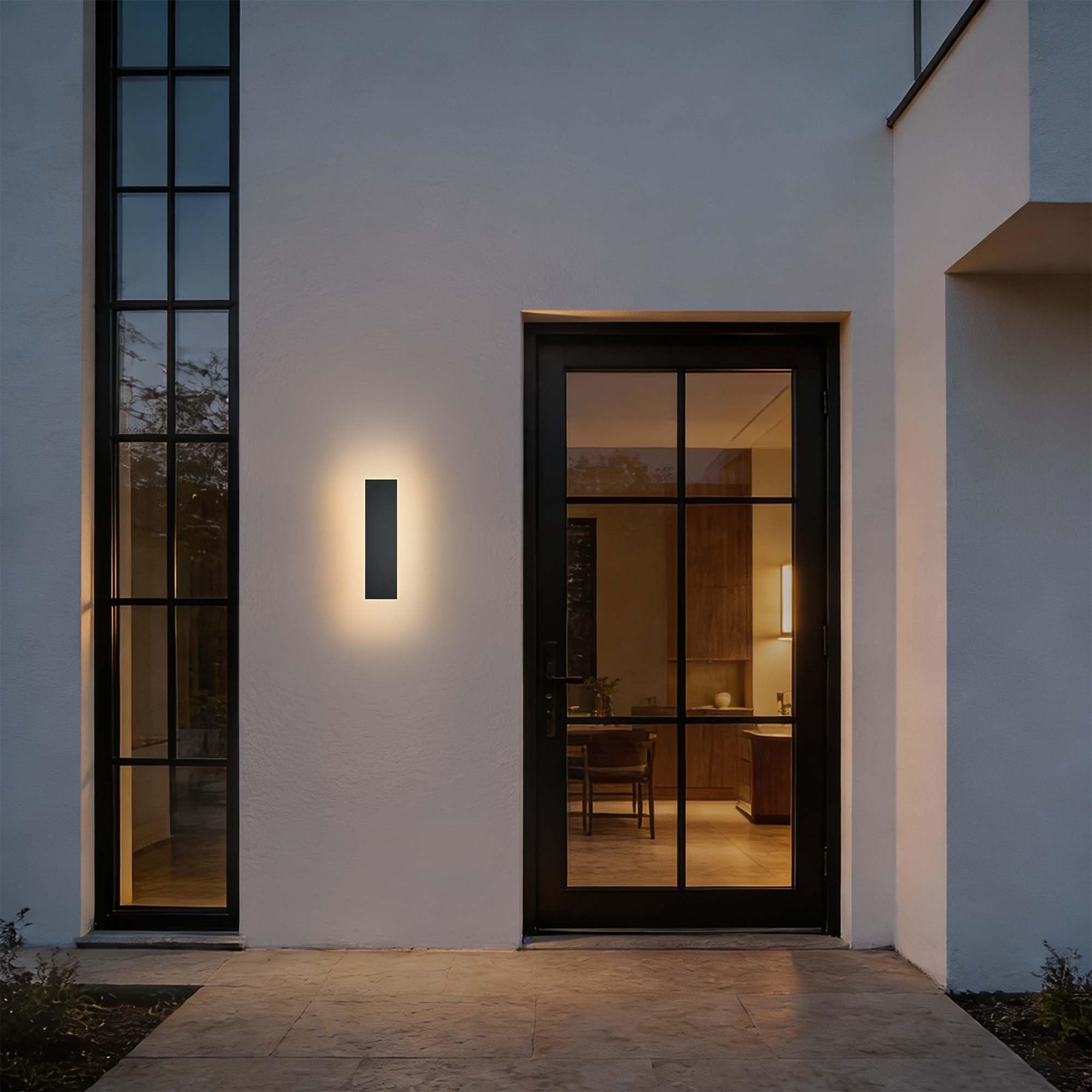 Ledvion - Aplicación de pared exterior LED larga Villa, 30 cm, Ip65, 6W, Noir, Blanco cálido, 2700K, Aluminio y acrílico, interior y exterior, aplique exterior, lámpara de pared exterior