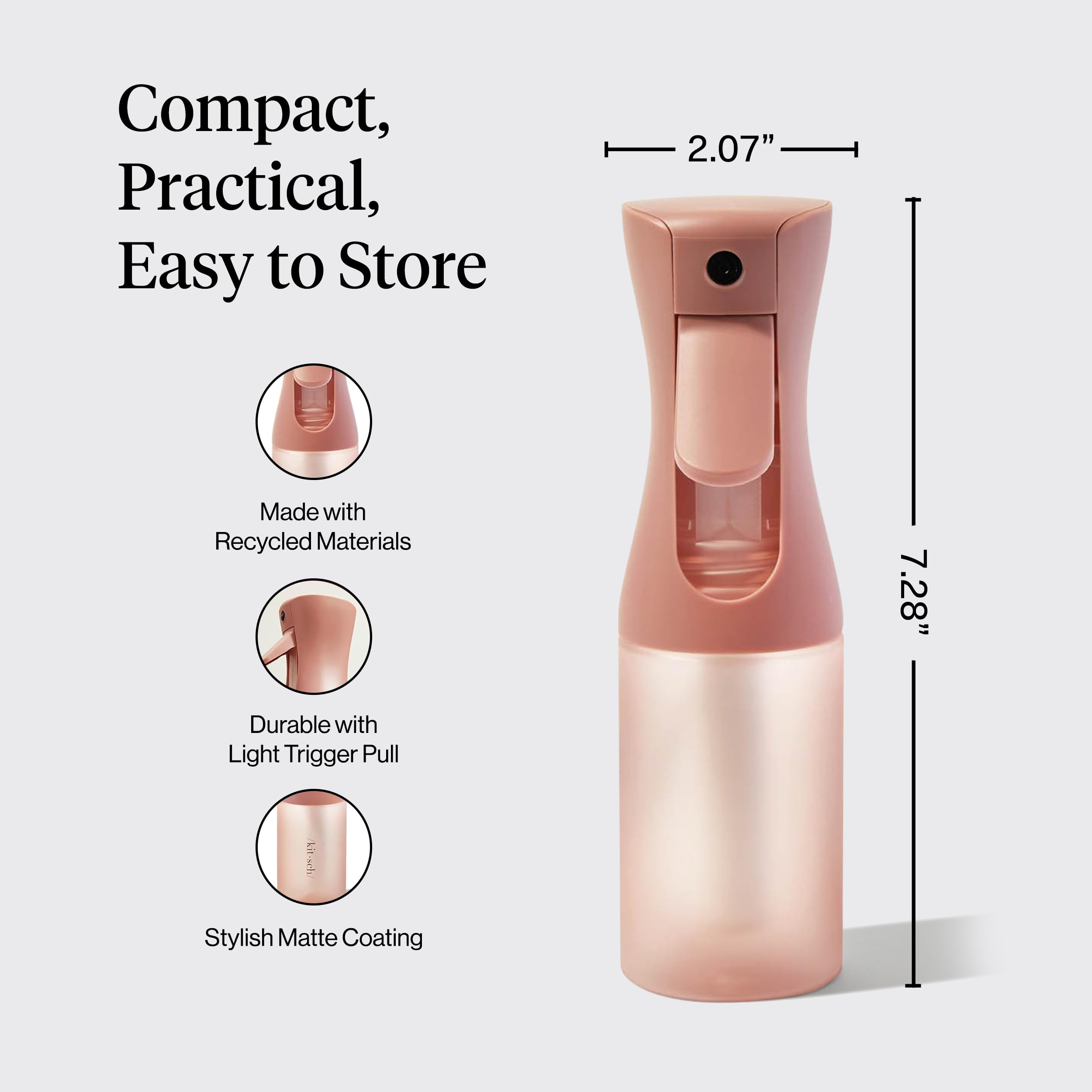 Kitsch Spray Bottle for Hair - Continuous Water Mister with Ultra Fine Mist for Hairstyling, Barbers, Salons, Cleaning, Plants, Versatile Spray Bottles - Made from Recycled Plastic - Terracotta, 5 oz - 5