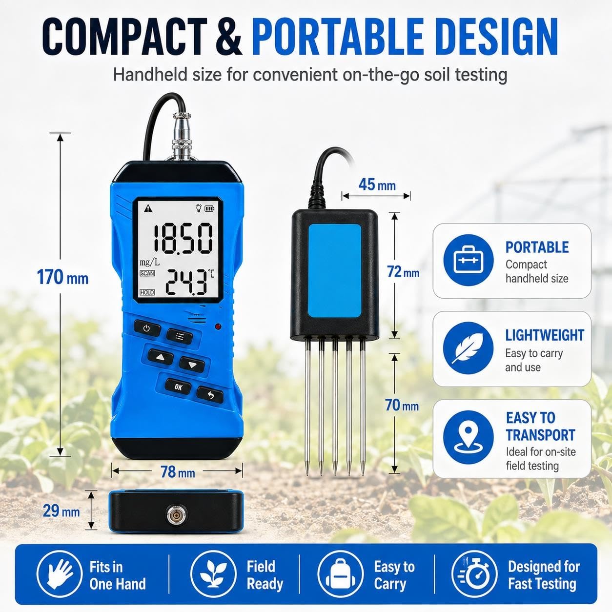 Kit d'Analyse de Sol Agricole, Détecteur de Sol Portable