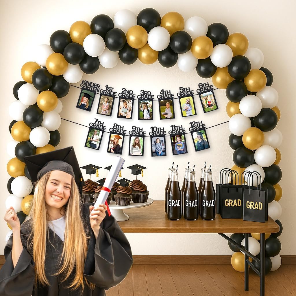 PartyHooman Graduation Photo Banner K-12, Kindergarten to 12th Grade for Middle/Junior, High/Senior Graduation Decorations 2026 | Class of 2026 Party Decorations |Pictures Party Supplies (Pre-strung)
