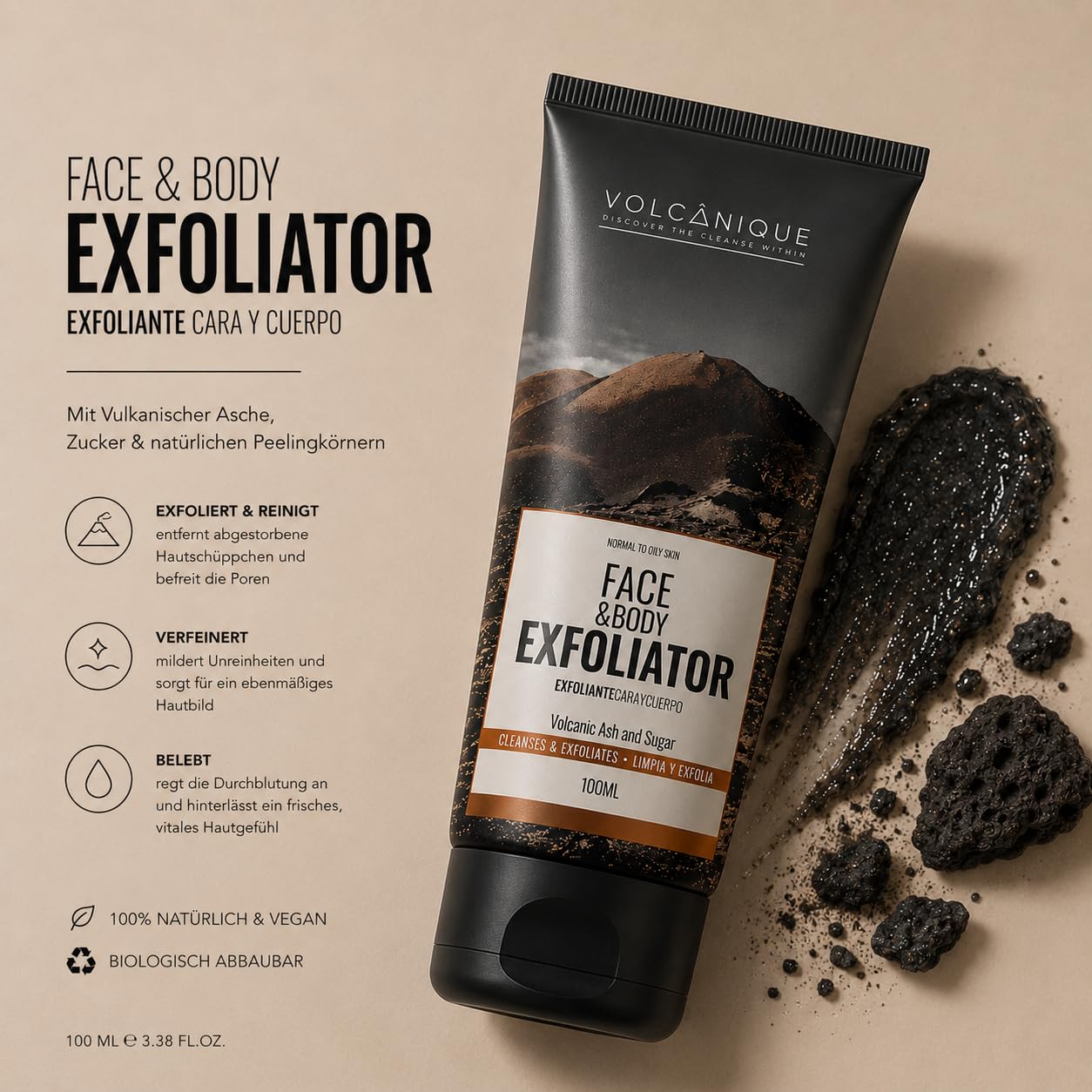 Volcanique® Naturkosmetik Set mit Vulkanasche | Vegane Inhaltsstoffe, Anti-Aging und Akne Pflege, Nachhaltige Wirkstoffkosmetik, Made in Spain
