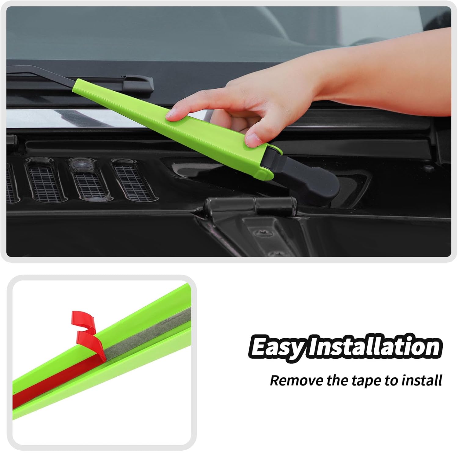 JeCar 10pcs Green Windshield Wiper Covers & Hood Vent Inserts Trim Kit for 2007-2018 Jeep Wrangler JK Exterior Accessories