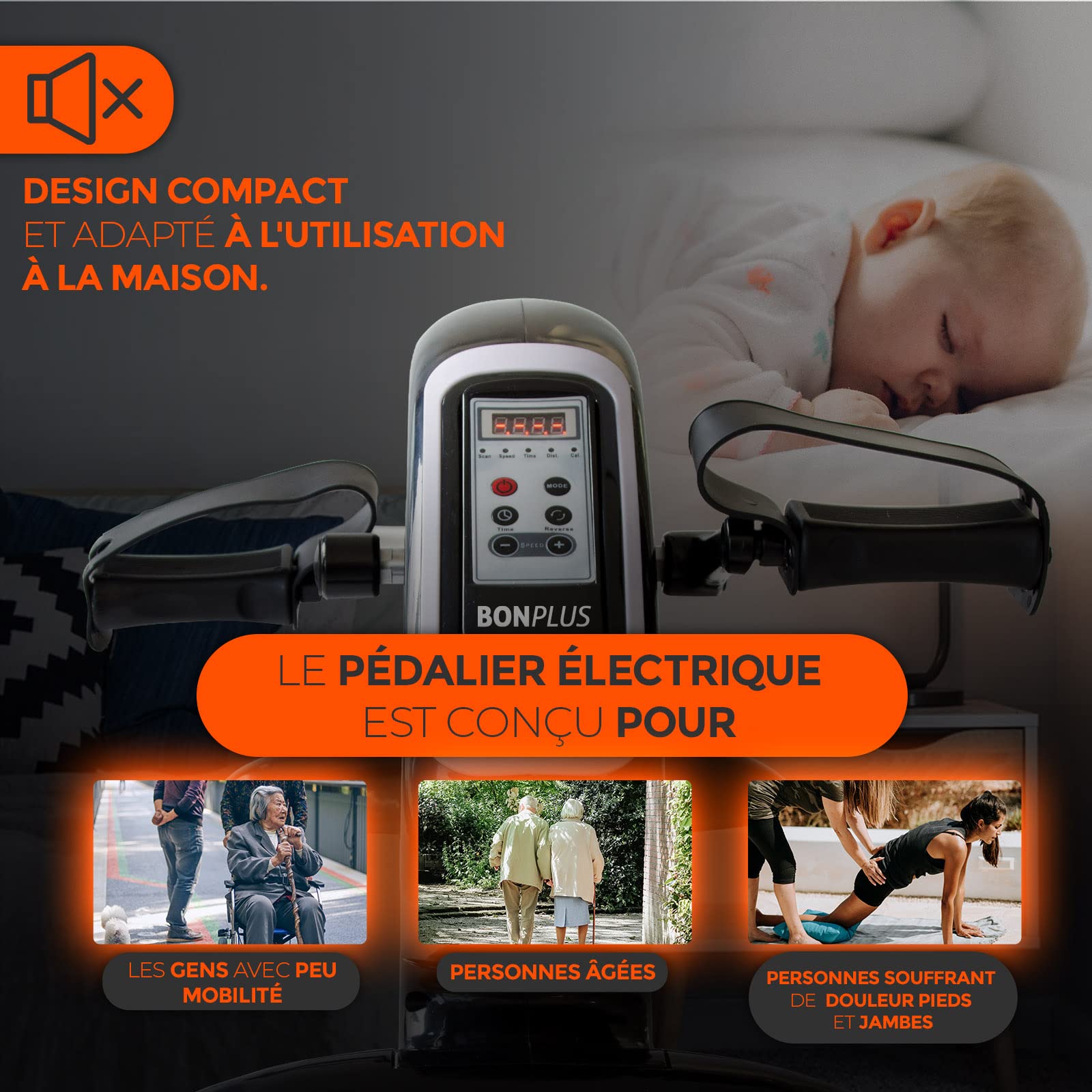 Mini Vélo Électrique Pédalier 12 Niveaux de Vitesse Télécommande Bidirectionnel 5 Modes Réhabilitation