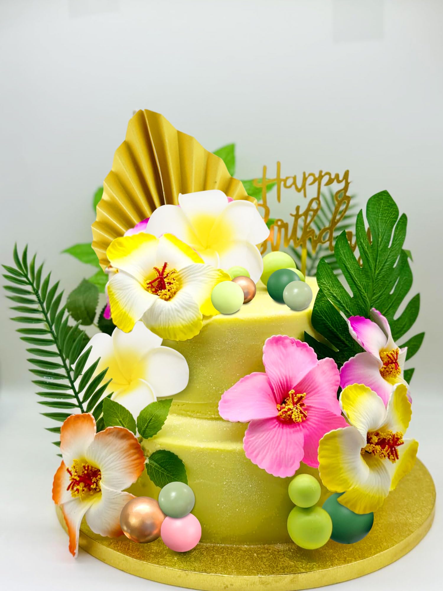 JeVenis Hawaiian Cake Decorations Tropical Cake Topper Luau Cake Toppers Moana Cake Decorations Hibiscus Flowers Cake Decoration - Image 4