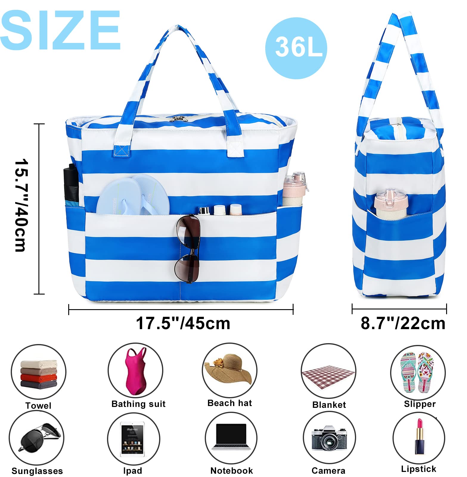 Borsa impermeabile da spiaggia, piscina, da donna, extra large, borsa da palestra con scomparto bagnato, per viaggi e weekend