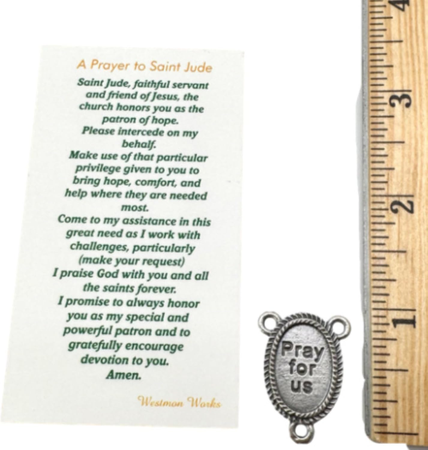 Westmon Works St Jude Rosary Centerpiece Set Italian Metal Center with Saint Prayer Holy Card